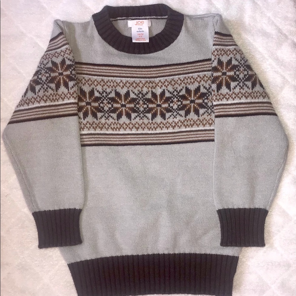 Joe Fresh beige brown & gray argyle snowflake sweater size XS 4-5